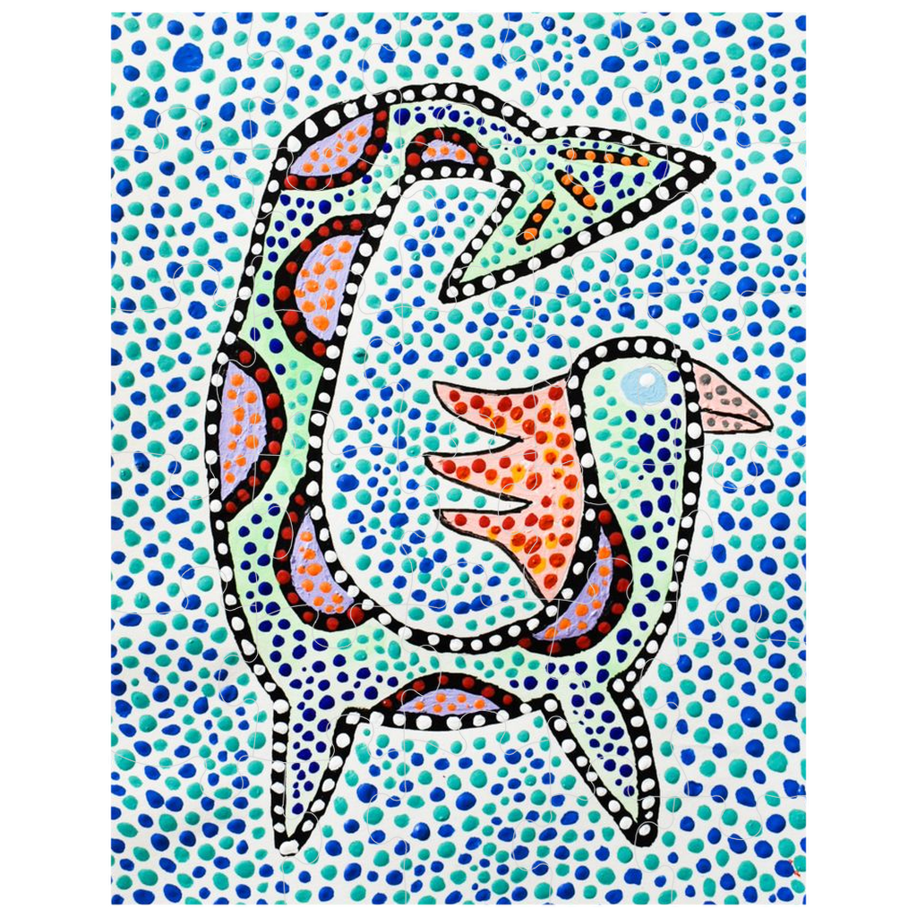 fantastical sea creature with fins on a children's puzzle.