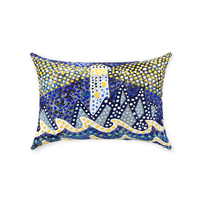 rectangular accent pillow with a nocturnal lighthouse theme. 