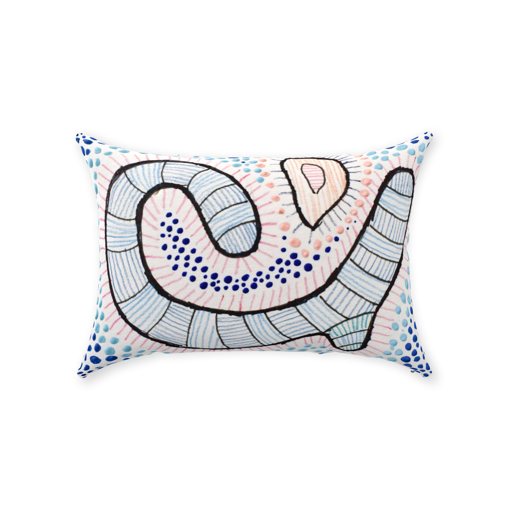 abstracted sea coral throw pillow in blue and pink pastels.